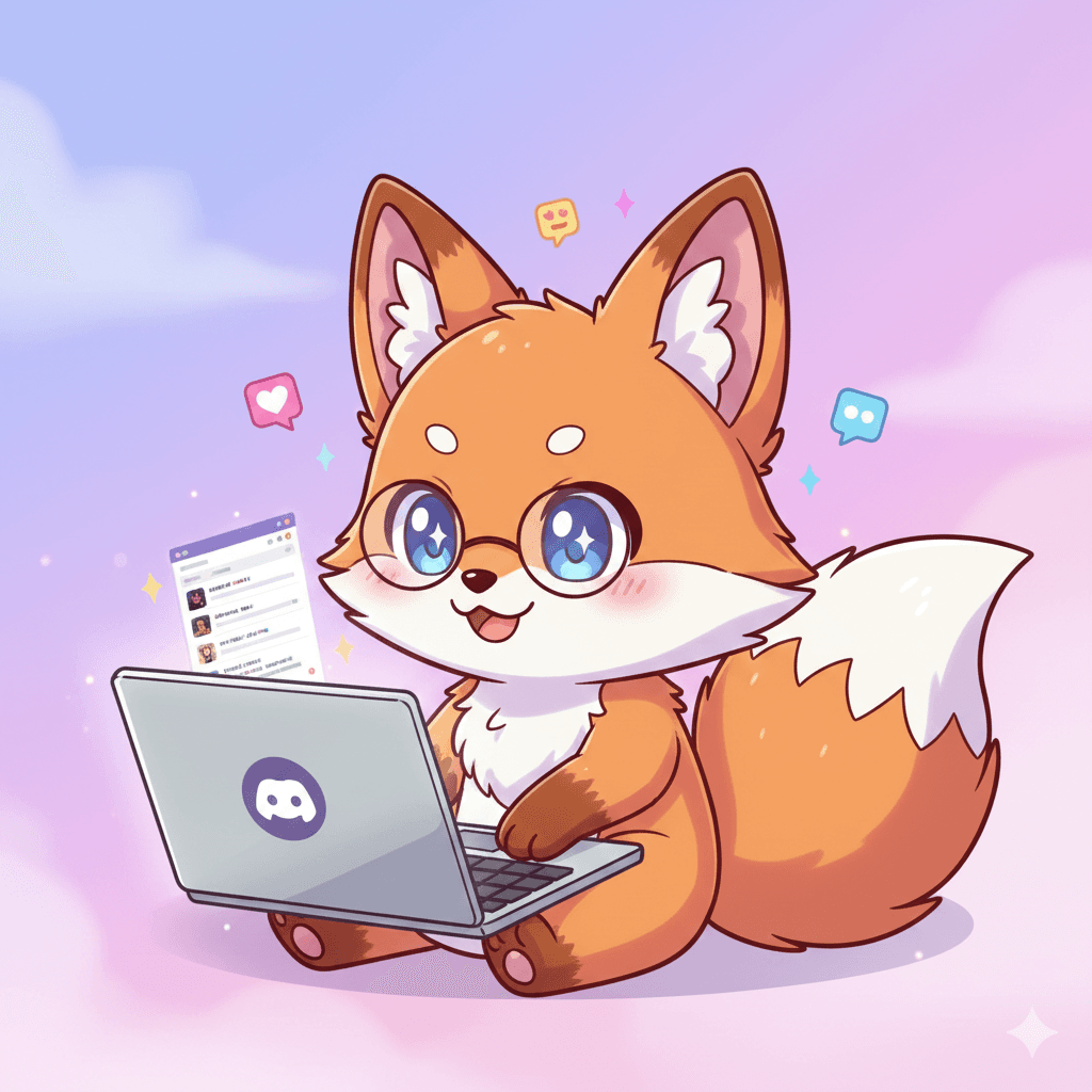 Chibi fox typing on laptop