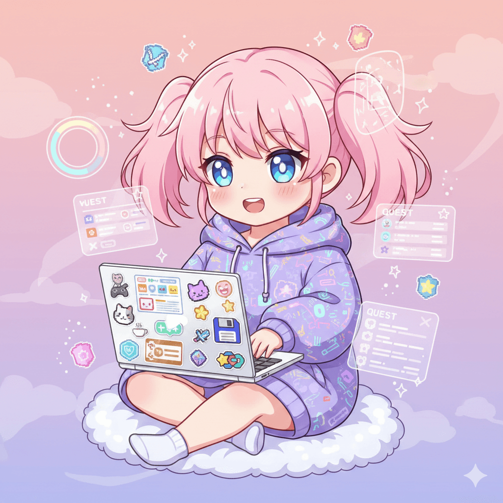 Chibi girl typing on laptop